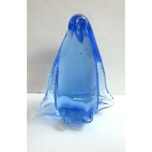Vintage Blue Art Glass Penguin Unmarked 3 1/4" Tall